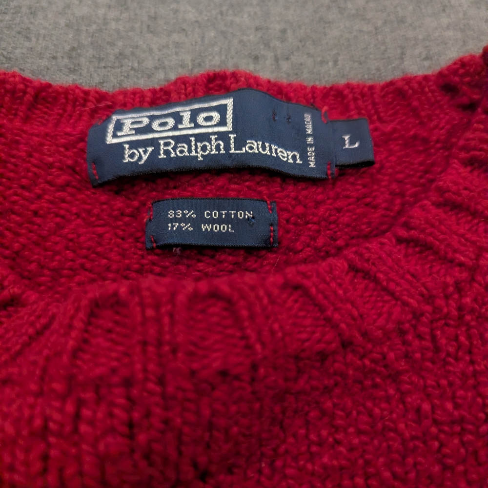 Polo Ralph Lauren Red Crewneck Cotton/Wool Blend Sweater - Picture 4 of 7
